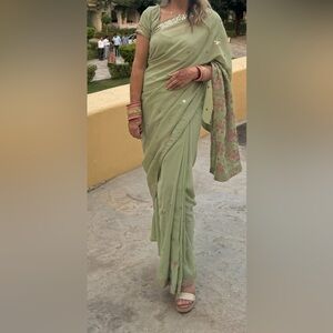 Elegant Green Embroidered Sari